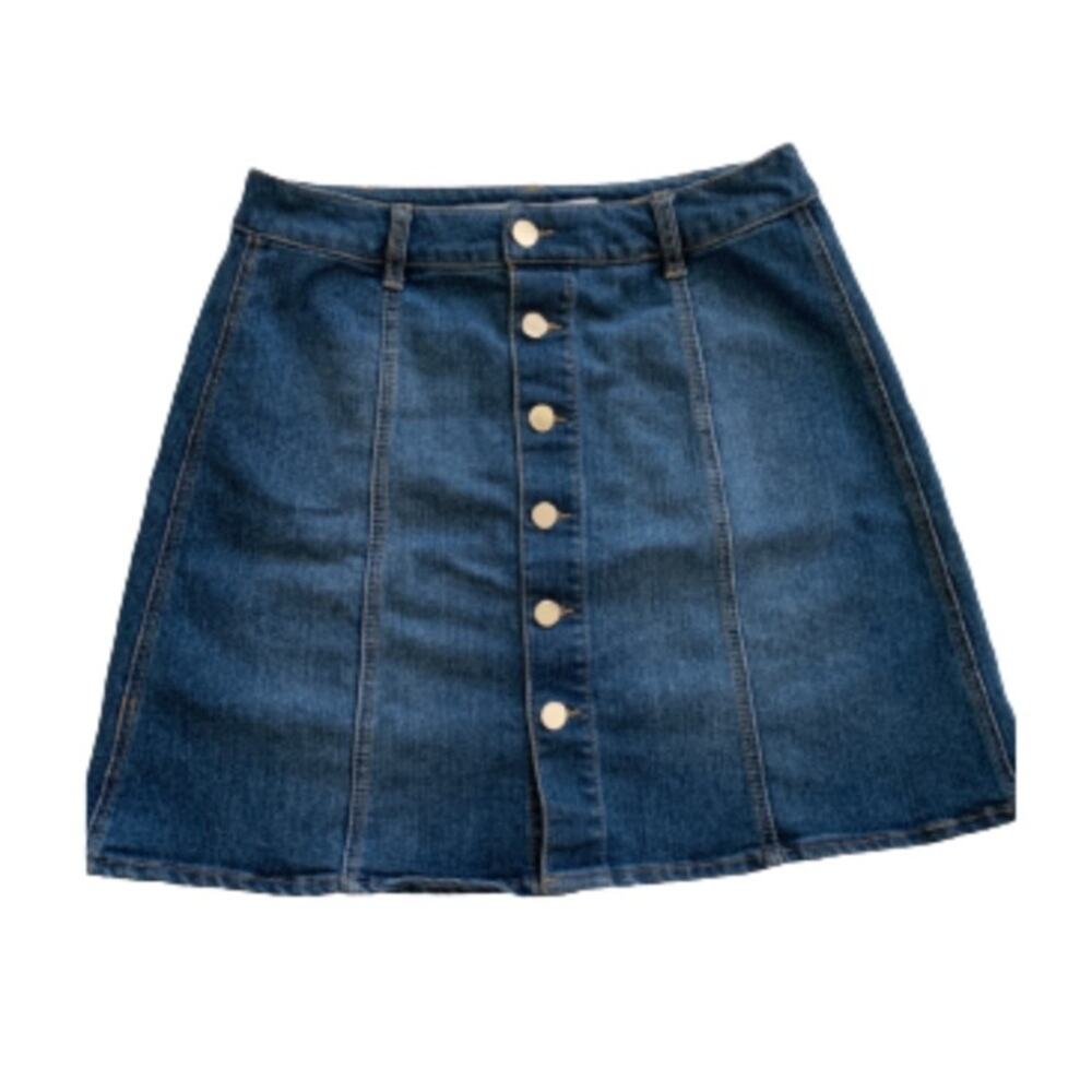 Tinseltown Jean Mini Skirt Blue Silver Button Front Denim Jean Mini Skirt Size 8